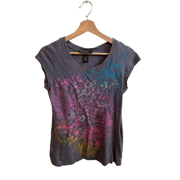 Self Esteem Women's Size Medium Graphic Tee Grey With Colorful Design Y2K Tshirt - Picture 1 of 4